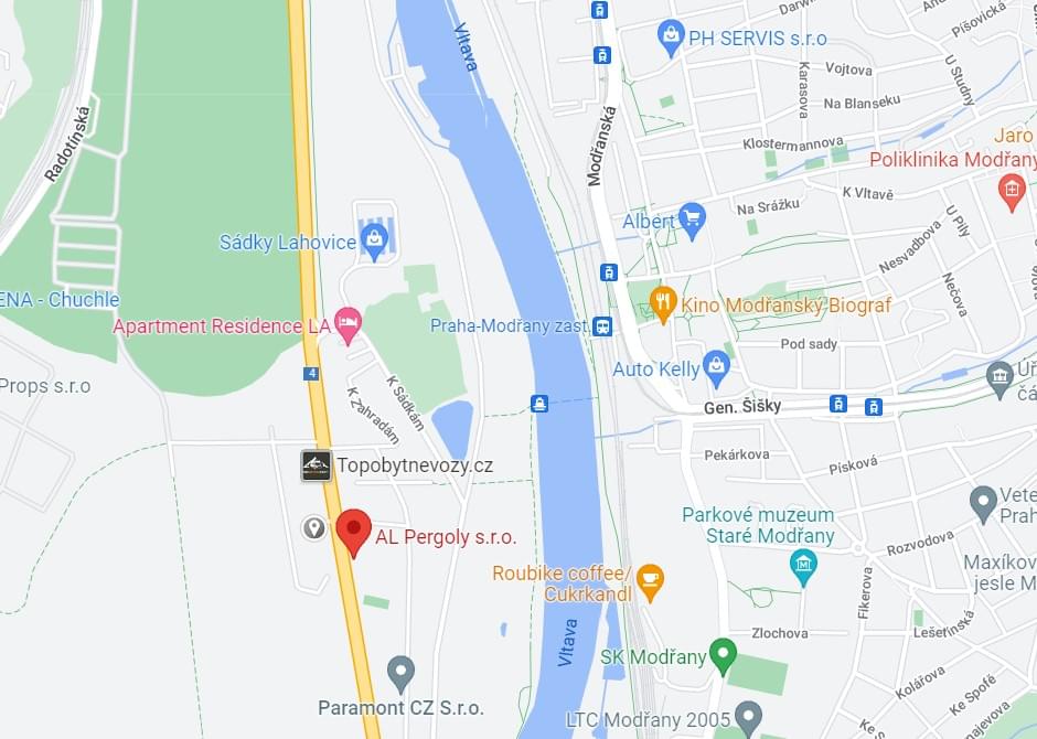 Sídlo společnosti, showroom AL Pergoly s. r. o. na mapě Prahy